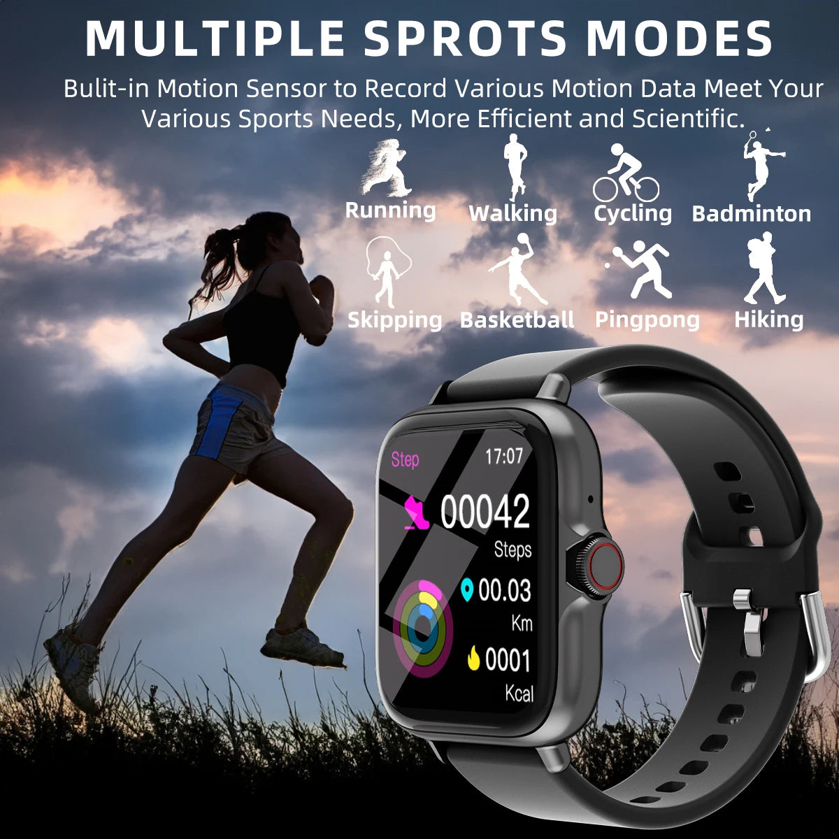 Smartwatch unisex con messaggio di risposta alla chiamata Monitoraggio del sonno Avvisi informativi contapassi sportivo per iPhone Android