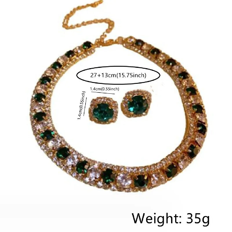 FYUAN collana di cristallo di lusso orecchini Set Champagne verde blu collana nera per le donne matrimoni Set di gioielli per feste accessori