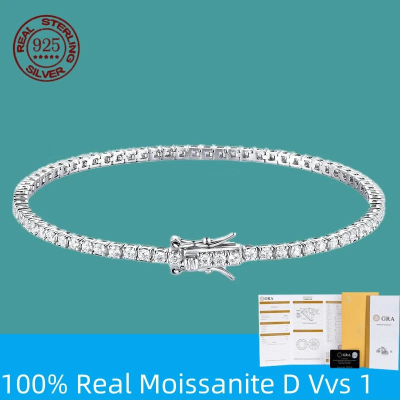 100% S925 Sterling Silver 2-6mm Reale Moissanite Bracciale da tennis per le donne Gioielli da sposa Regalo squisito di Natale