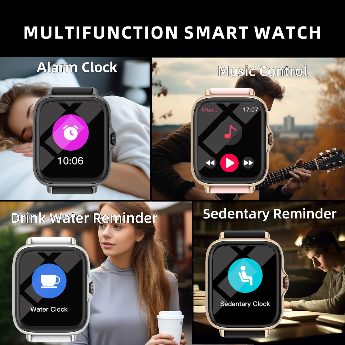 Smartwatch unisex con messaggio di risposta alla chiamata Monitoraggio del sonno Avvisi informativi contapassi sportivo per iPhone Android