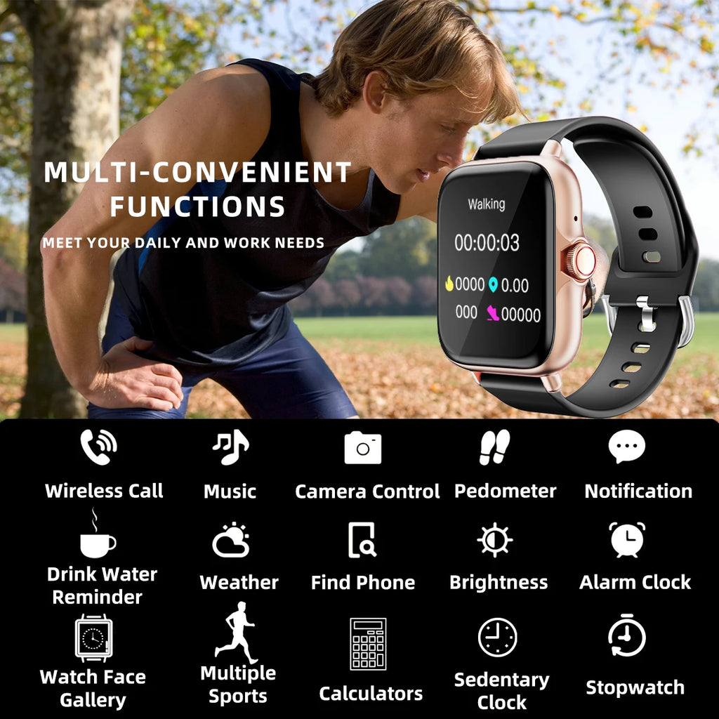 Smartwatch unisex con messaggio di risposta alla chiamata Monitoraggio del sonno Avvisi informativi contapassi sportivo per iPhone Android