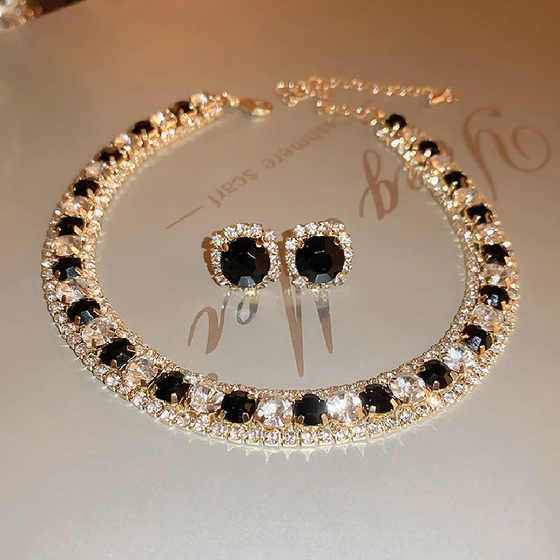 FYUAN collana di cristallo di lusso orecchini Set Champagne verde blu collana nera per le donne matrimoni Set di gioielli per feste accessori